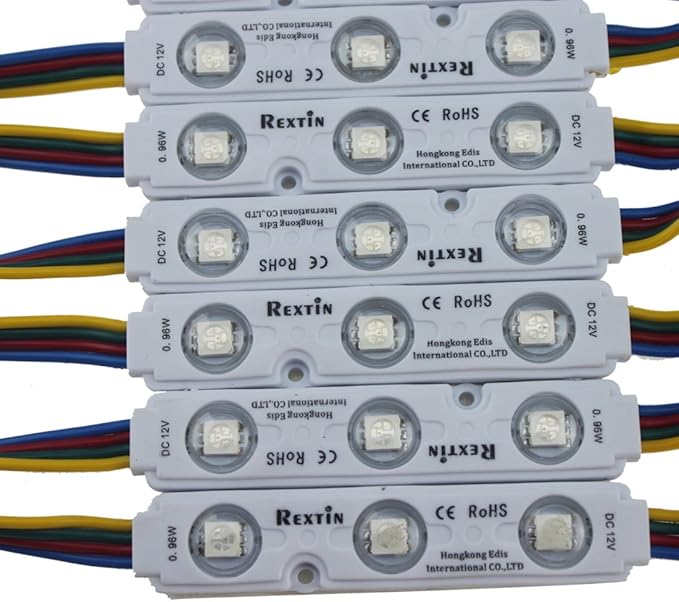 REXTiN 200pcs 12V 5050 SMD 3 LED Module RGB Color Changing Lights Lamp for Home Garden Xmas Wedding Party Decoration Letter Design (RGB Injection)