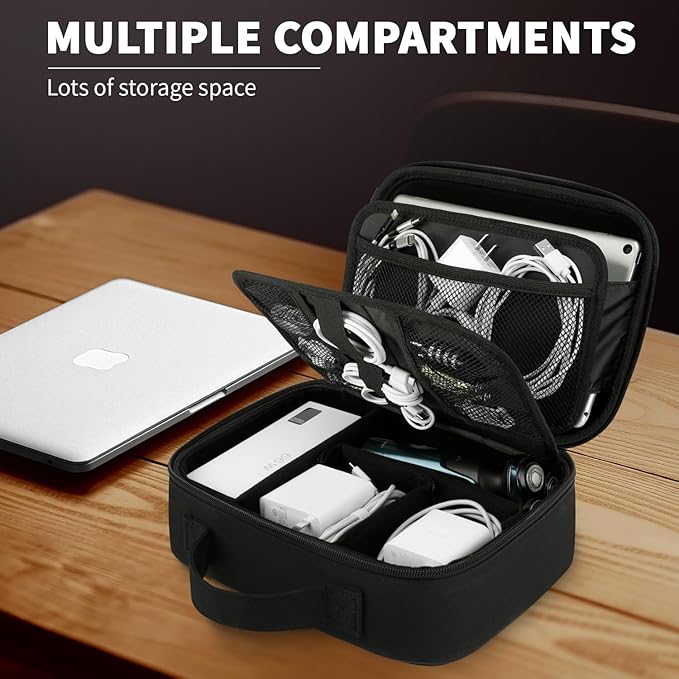 ZOMFELT Electronics Organizer Travel Case, Hard EVA Travel Organizer, Shockproof Bag Organizer, Double Layer Cord Organizers, Large Cable Organizers Bag, Tech Organizers for Men, Phone, Cord, Black