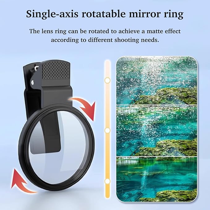 52mm Clip-On CPL Phone Camera Lens Filter, Polarizer Circular Filter, Ultra Slim Multi- Coated CPL Filter Compatible with iPhone 17/16/15/14/13 Samsung