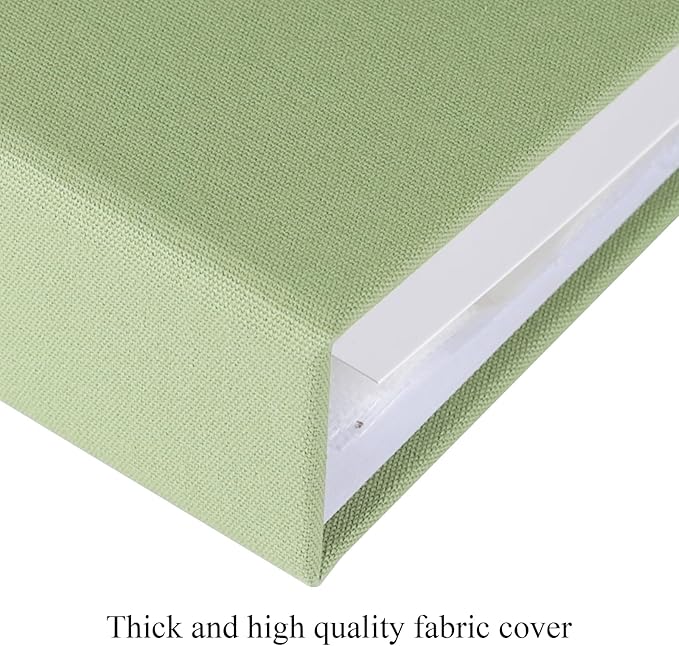 1DOT2 12x12 Inch Large 3 Ring DIY Scrapbook Photo Album Journal with 30 Plastic Sleeves 60 Pages and Fabric Cover for Baby Travel Wedding Anniversary kids Adventure (Sage Green Cover/White Pages)