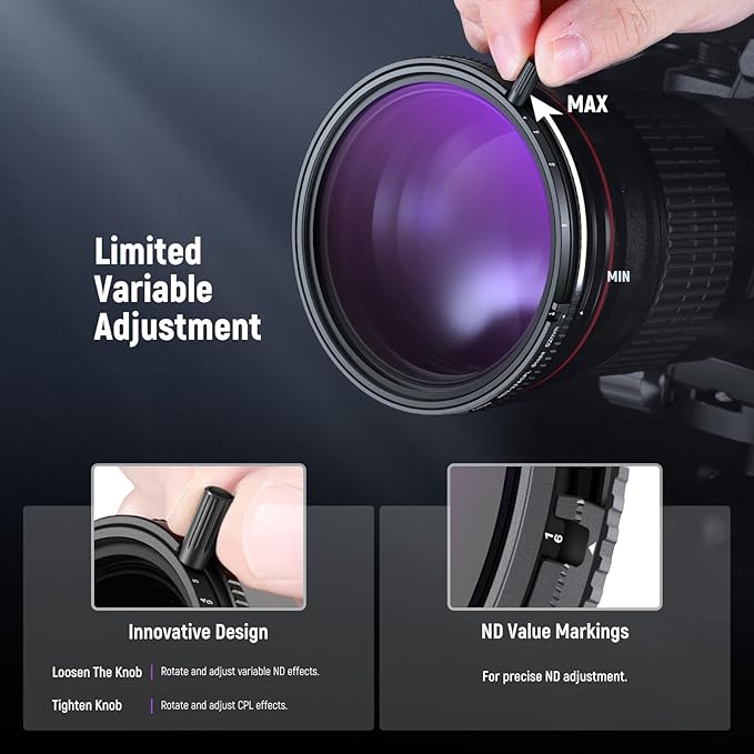 NEEWER True Colors 82mm Variable ND2-32 & CPL with Magnetic ND32, Polarized ND Filter Set, 2in1 Adjustable One Rotatable Light Reduction Reflection Elimination No Color Shift No X Cross No Vignetting
