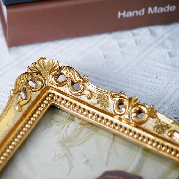 Funerom Vintage Picture Frames with Glass Front, Ornate Frame, Antique Photo Frames for Tabletop or Wall Hanging (Gold, 5X7 inch)