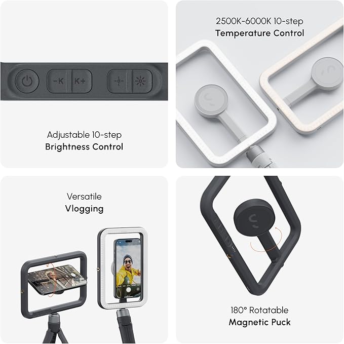 ShiftCam SnapStudio Light - Magnetic LED Ring Light with Adjustable Brightness, AdjustableTemperature, USB-C Charging, MagSafe Compatibility - Ideal for Vlogging and Mobile Photography (Midnight)