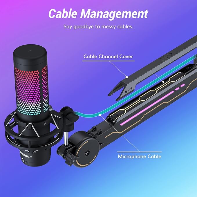 RGB Boom Arm, TONOR Adjustable Mic Stand with RGB Light, 5/8’’ Screwadapter, Excellent Compatibility, Rotatable Suspension Boom Scissor Stand for Gaming Streaming Podcasting YouTube Recording T90