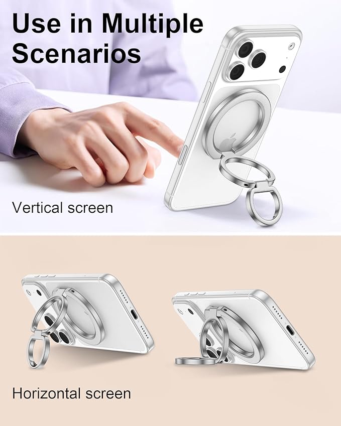 Adjustable MagSafe Ring Holder Stand, Magnetic Phone Ring Stand Grip - 360° Rotation Strong Magnet Phone Grip for MagSafe, Native-Inspired Kickstand for iPhone 17 Air 16 15 14 13 12 Pro Max, Androids