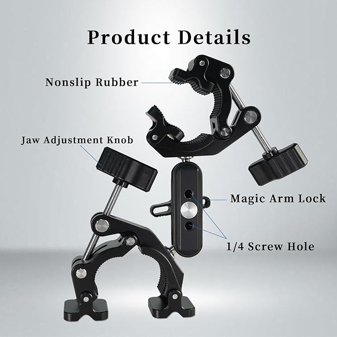 FIFIELD Double Super Clamp Camera Mount with Magic Arm, Desk Studio Light Holder, Ball Head Adapter for Photo Studio Light Stand, Photography Reflector, Photo Boom Stand, Cross Bars