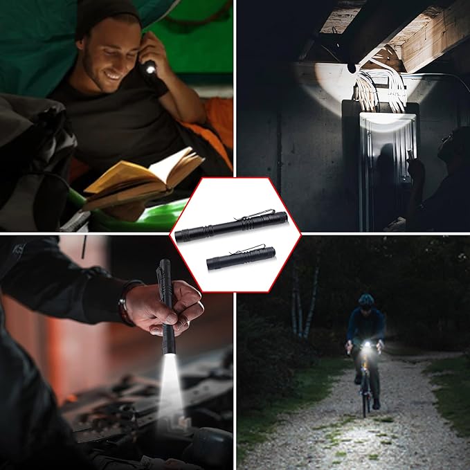 Mini LED Flashlight with Clip – Compact Pocket Penlight for Camping, Outdoors, Emergency,4-Pack