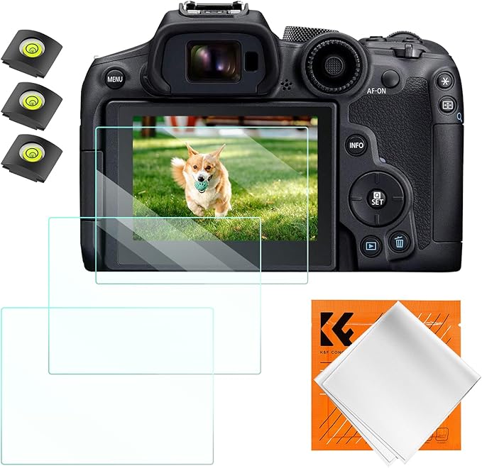 K&F CONCEPT 3 Pack Camera Screen Protector Compatible with Canon EOS R6 II/R6/R7, 0.3mm 9H Hardness Tempered Glass Cover Anti-Scratch Bubble-Free & Hot Shoe Cover