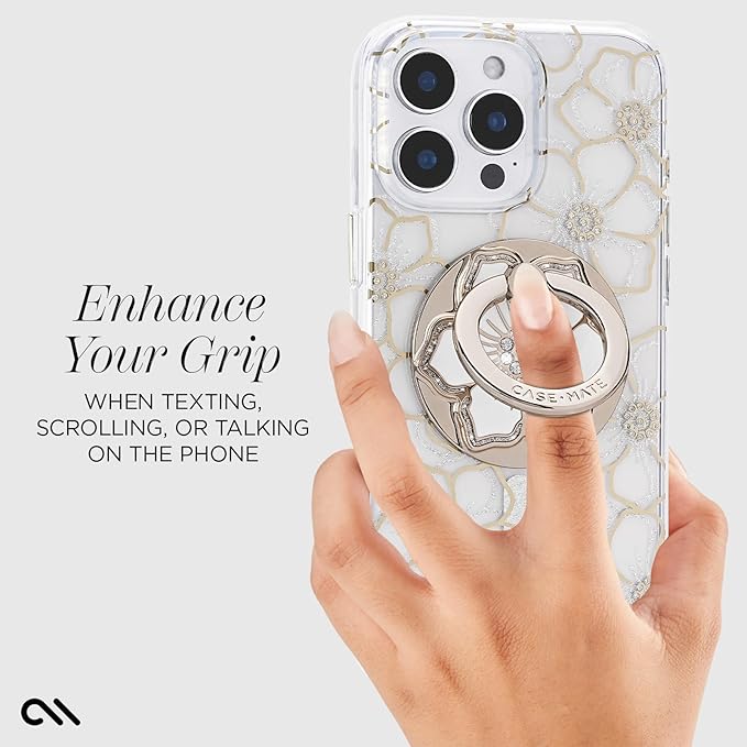 Case-Mate Magnetic Phone Grip & Ring Stand - Collapsible and Removable MagSafe Accessories for iPhone 17 Pro Max /16 Pro Max/15/14/13/12/S25 Ultra - Floral Gems