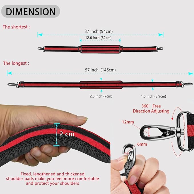 ZINZ Shoulder Strap 58" Ultra-Thick Fixed Padded and Adjustable Buckles Crossbody Strap for Briefcase Laptop Bag Luggage