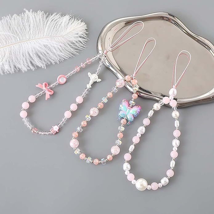 Beaded Phone Charm Lanyard Strap Girly Style Fixed Beads Pearl Lanyards