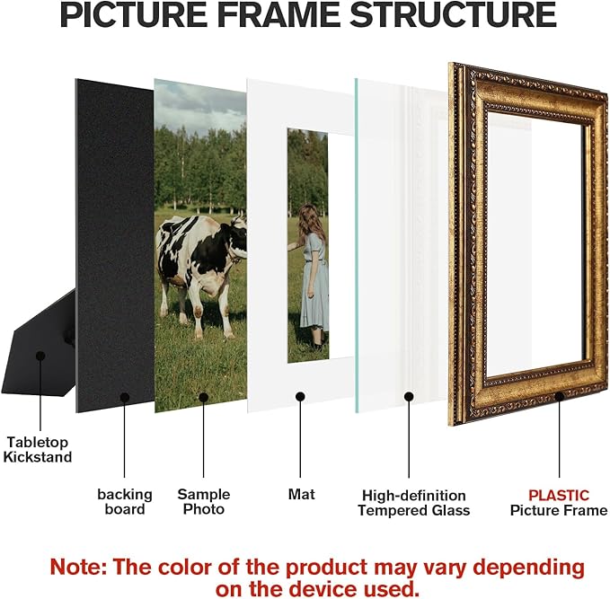 11x14 Gold Picture Frame, Ornate Vintage Picture Frames for Wall or Tabletop Display, 11 x 14 Photo Frame Gold with Real Glass, Display Poster 8x10 with Mat or 11x14 without Mat for Antique Déco