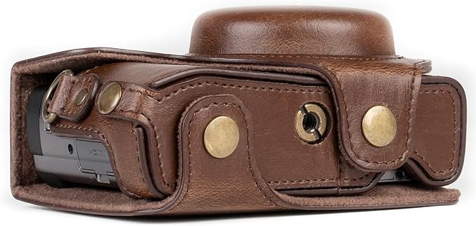 MegaGear MG1259 Ever Ready Leather Camera Case compatible with Panasonic Lumix DC-ZS80, DC-ZS70, DC-TZ95, DC-TZ90 - Dark Brown