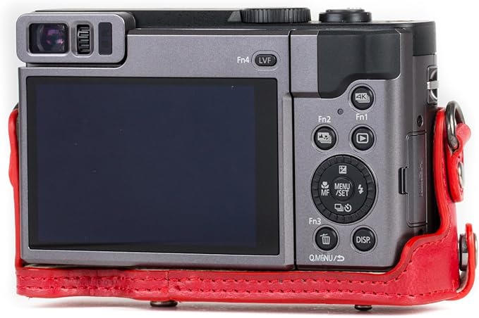 MegaGear MG1262 Ever Ready Leather Camera Case compatible with Panasonic Lumix DC-ZS80, DC-ZS70, DC-TZ95, DC-TZ90 - Red