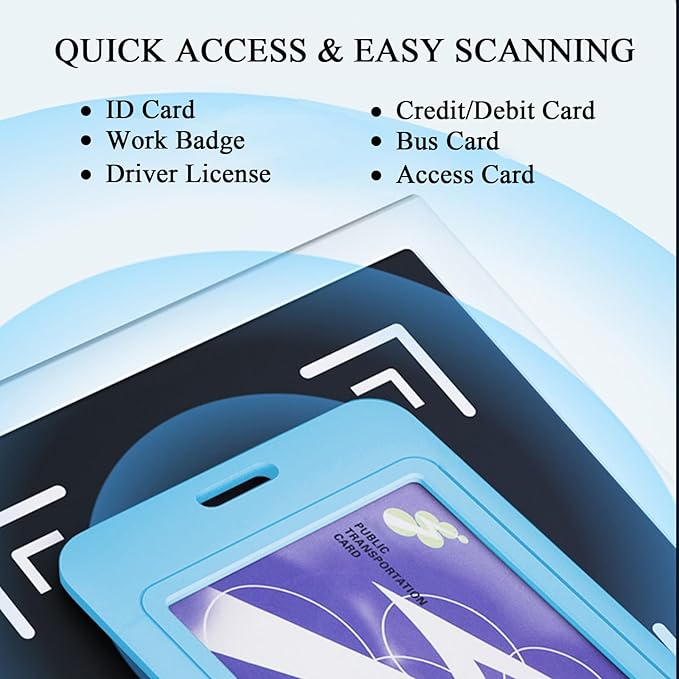 Larpur 2 Pack Sliding ID Badge Holders Hard Plastic Vertical Card Cases with Clear ID Window for School, Office, Factory, Sky Blue