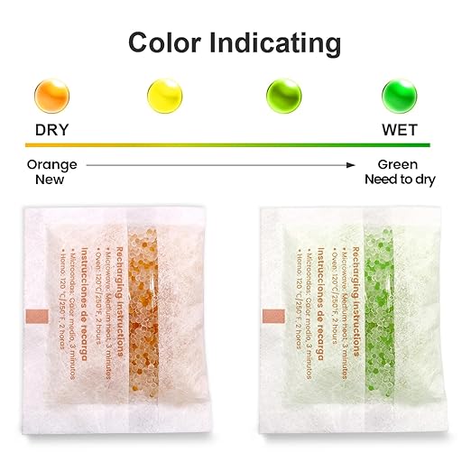 ADSorbco Silica Gel Packets – Desiccant Packs for Storage, Reusable Moisture Absorbers with Color Change, Orange to Green, for Food, Electronics, Jewelry, Safes (100 Gram, 10 Packs)