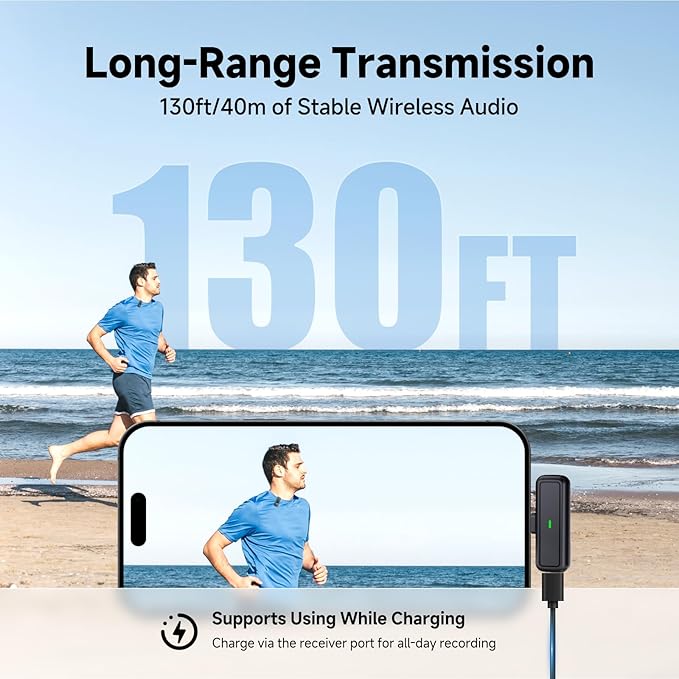 3 in 1 Wireless lavalier Microphone for Camera iPhone Android Phone Mini Microphones,130ft 16h Battery, Noise Canceling Lapel Mic System for Speaker Recording Video Facebook tiktok