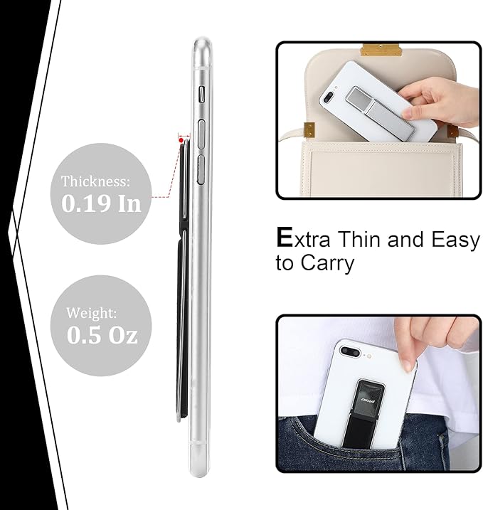 4 Pieces Phone Grip Strap Telescopic Phone Kickstand Elastic Finger Holer Hand Strap Adhesive Loop for Phone Grip with Stand Compatible with Most Smartphones (Black, Silver)