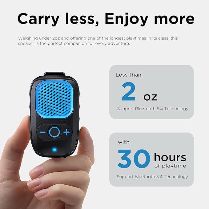 Wearable Bluetooth Speaker, 30H Working Time Clip-On Wireless Jobsite Pro Water-Resistant Portable Speaker, Built-in Mic for Hands-Free Music and Calls (Pink)