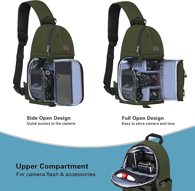 MOSISO Camera Sling Bag, DSLR/SLR/Mirrorless Camera Backpack Case Shockproof Photography Backpack with Tripod Holder & Removable Modular Inserts Compatible with Canon/Nikon/Sony/Fuji, Army Green