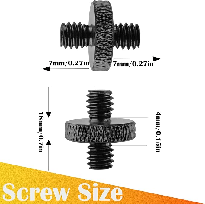 3-Pack 1/4" Male to Male Tripod Nut Connectors, Aluminum, Black