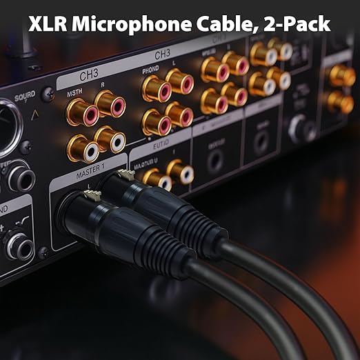 XLR Cables 2 Pack, XLR Male to Female Microphone Cable with Locking Connector, Balanced Audio Cord, Nickel-Plated Connectors, PVC Jacket – Ideal Mic Cable for Studio, Stage, Speaker, 6 FT