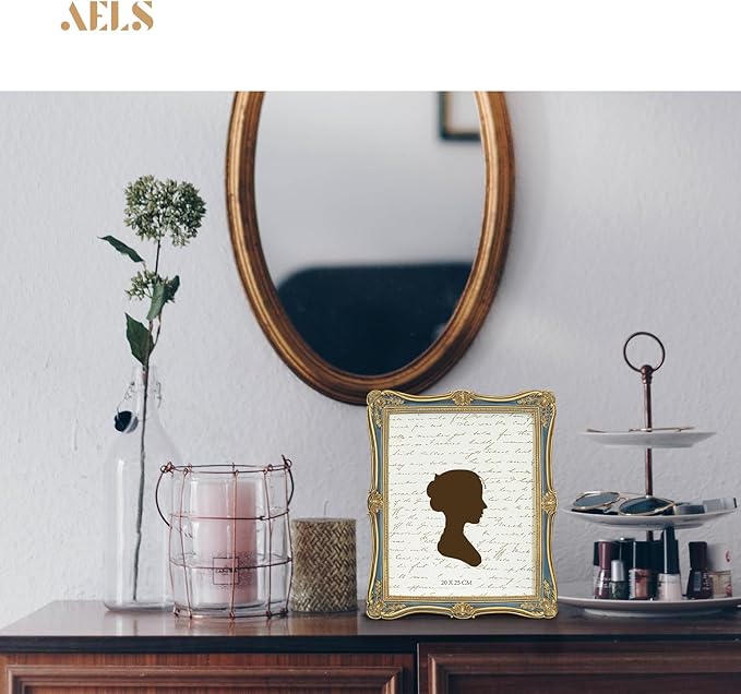 AELS 5x7/8x10 Inch Vintage Picture Frame, Elegant Antique Photo Frames with Glass Front, Photo Display, Tabletop Wall Hanging, Gift Ideas, Gold (Gold and Blue, 8x10)