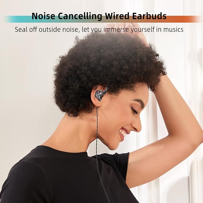 CCZ DC01 Pro USB C Headphones Wired Type-C in Ear Monitor Headphone, Professional USB C Wired Earbuds Super Bass Gaming IEMS with 1DD Patent Ear fin Ear tips for Singer Musician (Black, USBC-With Mic)