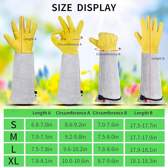 Supersfel Gardening Gloves for Women/Men, Rose Pruning Thorn-Proof Gloves, with Adjustable Cuff and Durable Goatskin Leather, Comfy Breathable Long Sleeve Work Garden Gauntlet Glove for Yard Work(L)