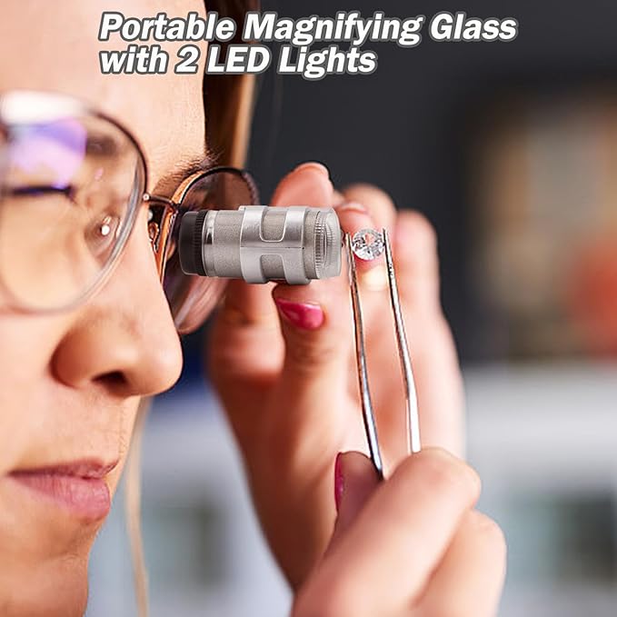 45x Magnification Mini Microscope Magnifier with 2 LED Light Pockets Jeweler Jeweler's Jewelry Microscope Magnifying Adjustable Eye Loupe