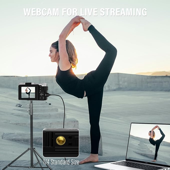 4K Digital Camera for Photography, 64MP Flip Screen Digital Camera for YouTube Vlogging, Selfies, Use with LED Light, 64GB Memory Card, Compact Design for Travel, Perfect for Teens and Beginners