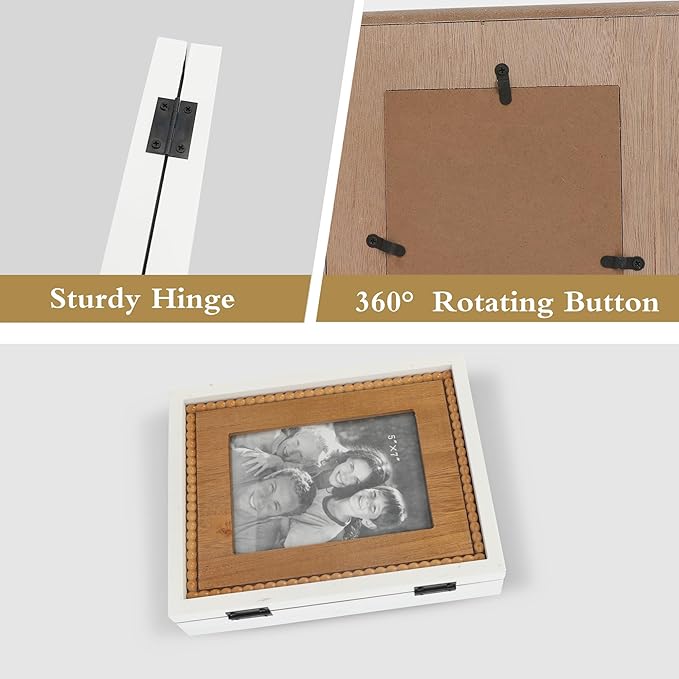 RiteSune Rustic 2 Picture Frame 5X7 Distressed Photo Frames with Beads for Tabletop Display, Vintage Picture College Frame for Present