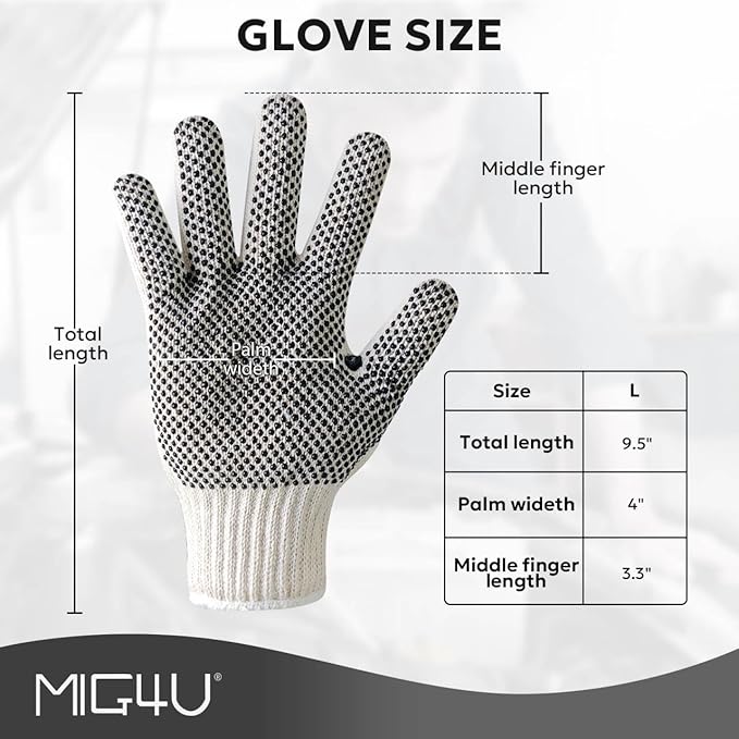 MIG4U String Knit Gloves Safety Work Gloves (Double-sided Dots, Large)