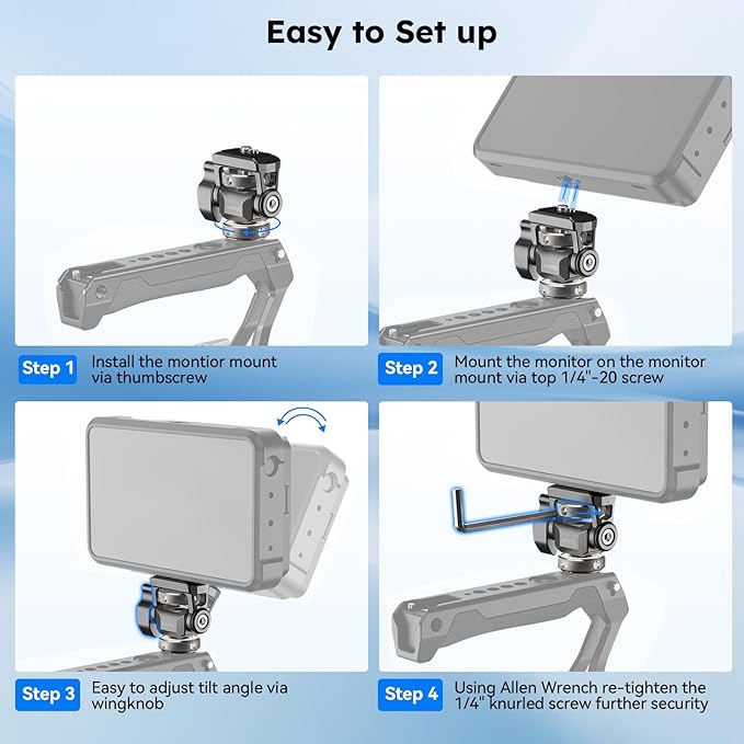 Sirui Camera Monitor Mount with Cold Shoe Base, 360°Swivel and 180°Tilt Adjustable Field Monitor Holder for 5" and 7" Monitor, Adjustable Tension, AM-MT01