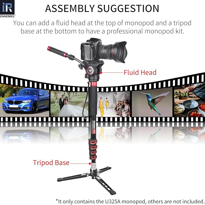 INNOREL U325A Camera Monopod 66.9 in/170 cm Aluminum Alloy 5-Section with Fast Flip Lock Travel Monopod for Canon Nikon Sony DSLR Camera Video Camcorder DV Photography Bracket Load 26 lb/12 kg