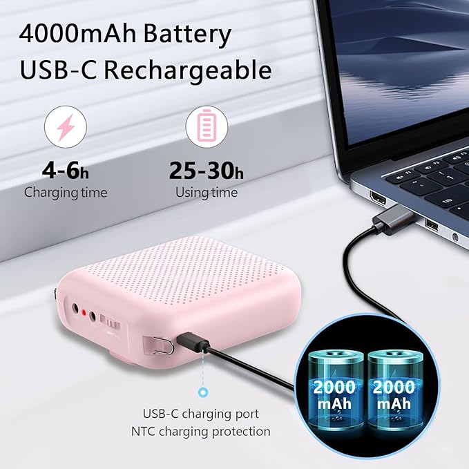 Norwii Bluetooth Voice Amplifier, Power Amplifiers, Portable Mini Wired Microphone Headset for Teacher Classroom & Outdoor Lectures, Teaching, Tour Guides, USB-C Rechargeable - 4000mAh, Pink