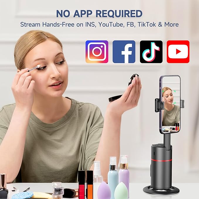 Auto Face Tracking Tripod, No App, Smart Shooting Phone Holder with Remote, 360° Rotation Body Phone Camera Mount with Phone Holder Body Smart Tracking Tripod for Vlog/TIK Tok