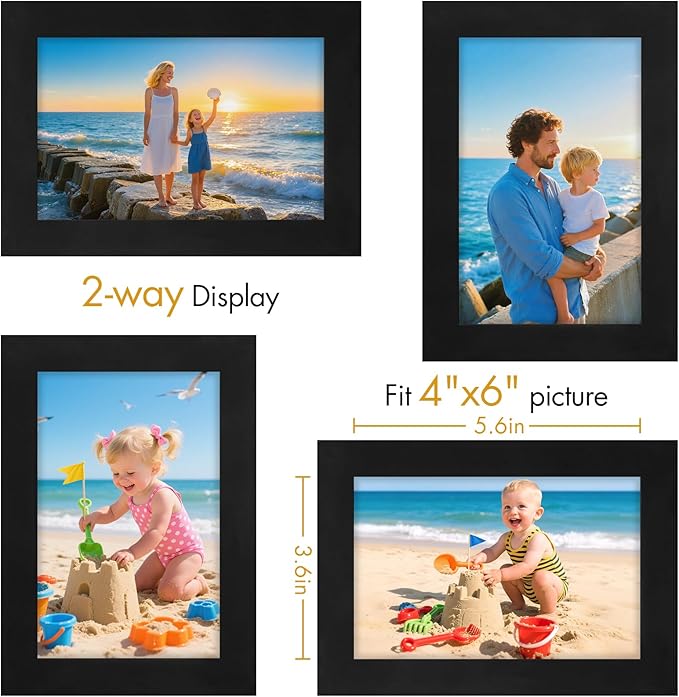 Vittanly 4x6 Picture Frame, Made of Solid Wood and Shatterproof Plexiglass, Wooden Photo Frame for Wall Mounting or Tabletop Display, Picture Frame for Home Decor with Stand, Black, 1 Pack