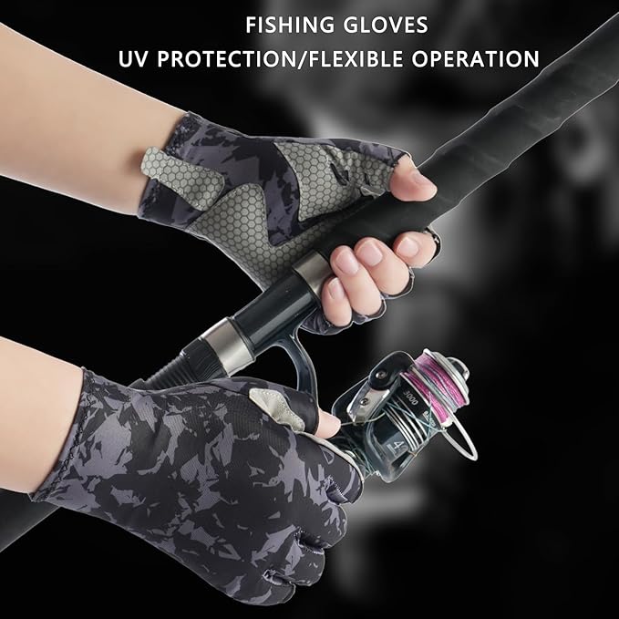 CHSMONB Fishing Gloves UPF50+ Sun Gloves, UV Protection Fingerless Gloves Men Women for Fishing, Kayaking, Rowing, Paddling, Canoeing, Hunting