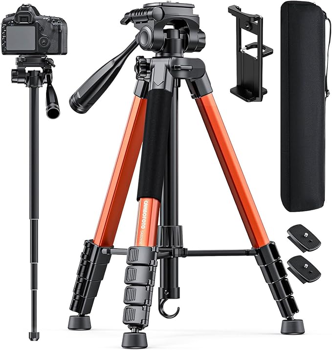 CAMBOFOTO 73" Camera Tripod and Monopod, Professional Aluminum Tripod Stand for Mirrorless Camera/DSLR/Cell Phone/Camcorder/GoPro, with Phone Holder and Travel Bag (Burnt Orange)