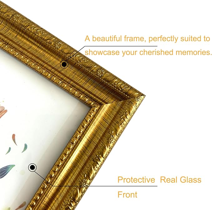 BESCRCL 4x6 Picture Frame Gold with Real Glass, Ornate Vintage 4 x 6 Photo Frames for Wall and Tabletop Display, Set of 4