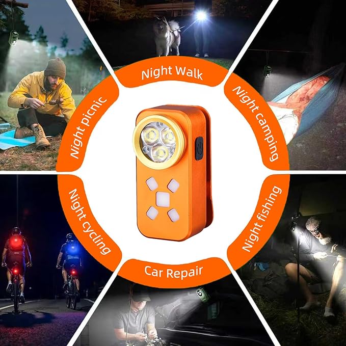 Rechargeable EDC Flashlight, Mini LED Flashights, 500 Lumens Portable Clip EDC Light, Pocket Flashlights, Magnetic Small Keychain Flashlight for Signaling, Camping, Emergency (Orange)