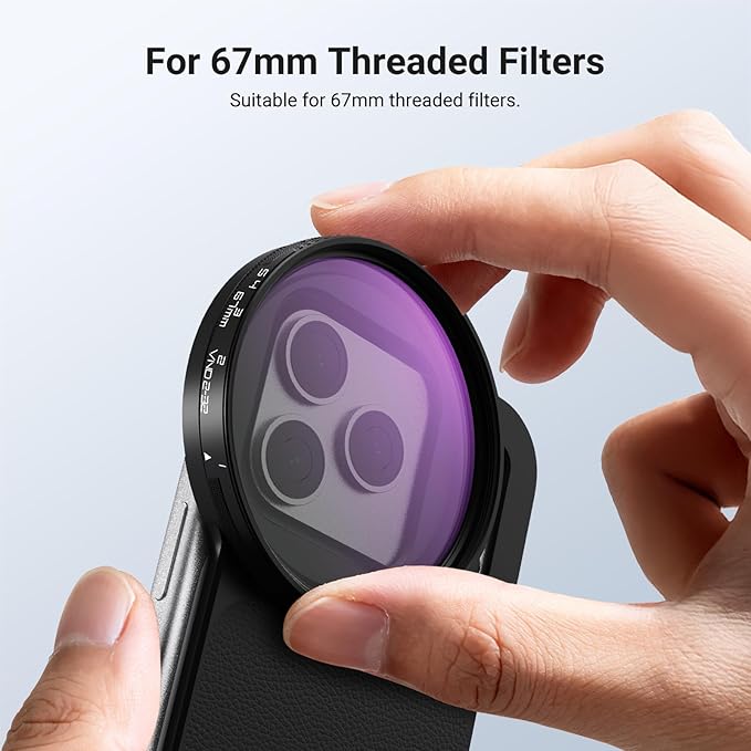 NEEWER 6.3" Magnetic Phone Lens Filter Mount Adapter Backplate Accessories with 67mm Variable Neutral Density Filter (ND 2-32) Compatible with MagSafe iPhone 12/13/14/15/16/17 & Pro Versions