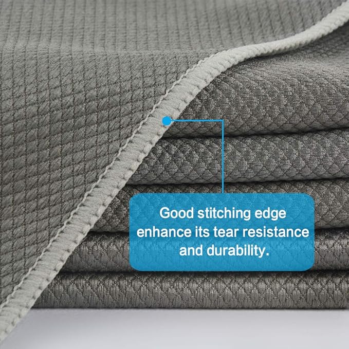 SINLAND Microfiber Glass Cleaning Cloths for Window, Car Windows, Mirrors, Eye Glass, Lens and Stainless Steel, Lint Free, Streak Free, 6-Pack, 16x16 Inch, Grey