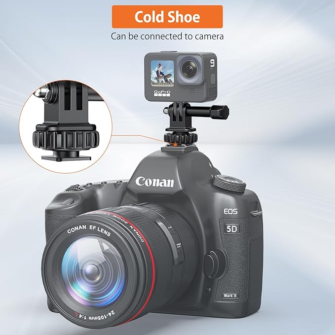 VRIG Hot Shoe Mount Adapter for GoPro Hero 13/12/11/10/9/8/7/6/5, DJI Osmo Action 6/5 Pro/ 4, AKASO Brave 8/7/6 Applicable for Tripod Selfie Stick Monopod and DSLR Camera
