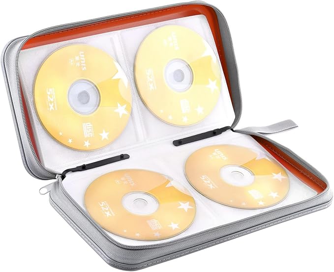 DVD Case, Bivisen CD Case Holder Wallet Binder 96 Capacity CD/DVD Cases Storage Holder Binder Organizer Wallet Book for Car Home Travel (Orange)