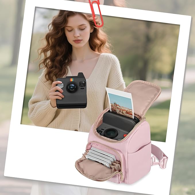 Prokva Camera Sling Bag Compatible with Polaroid Now 3rd/2nd Gen, Flip, Now+, Go Gen 2 Instant Film Camera, Crossbody Carrying Case with Adjustable Strap,Pink