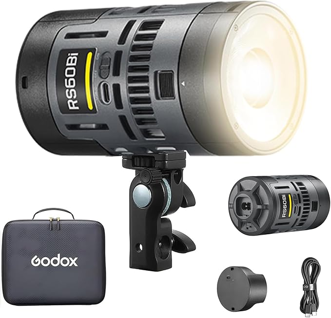 Godox RS60BI LED Video Light,Mini Size 60W Power,CCT/HSI/RGBW/FX Mode,with Detachable Battery,Support E27 Socket/USB/NPF/V-Mount Battery Power for Photographers,Filmmakers,Studios