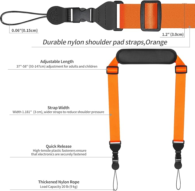 Universal Shoulder Strap, Neoprene Padded Bag Strap with Double Adjustable Buckles, Comfortable Neck Lanyard for Camera, Cellphone Tablet,iPad, Laptop, Binocular, Luggage Bag(Orange)