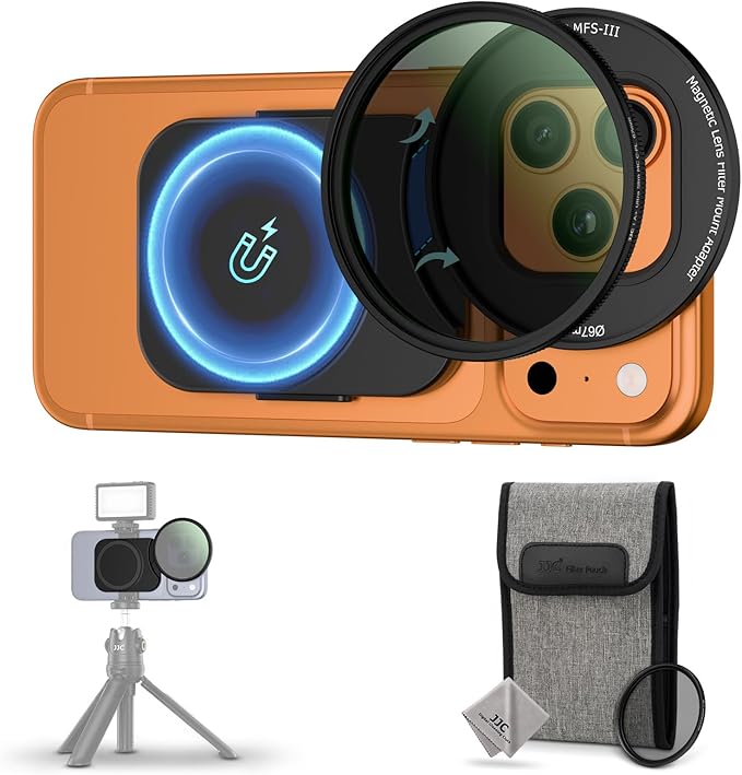 Upgraded 67mm CPL Filter for iPhone 17, Lens Filter Adapter Pouch Set for iPhone 17 16 15 14 Pro Pro Max Plus Air, Magnetic Phone Lens Filter Ring with 1/4-20" & Cold Shoe Pull-Out to Fit 17 Pro Max
